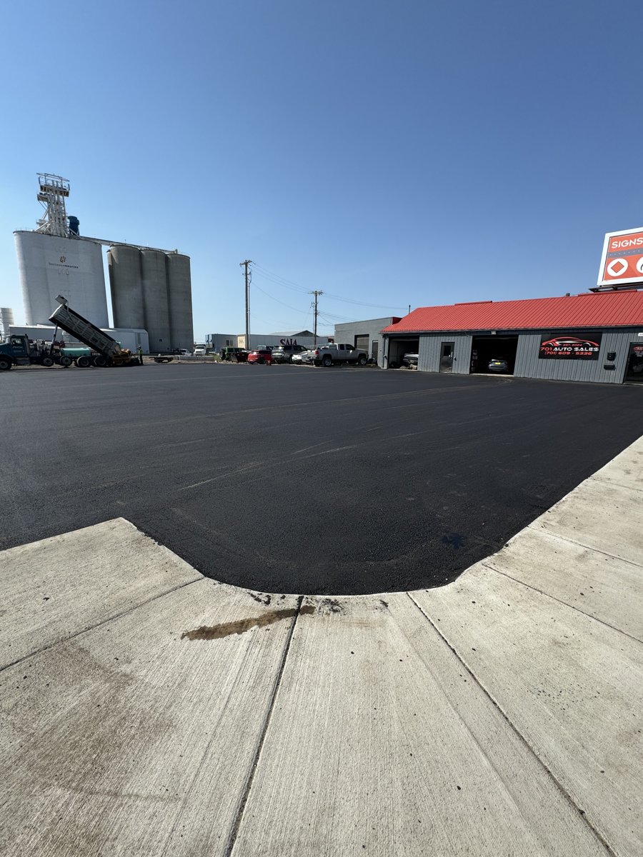 Freshly paved commercial parking lot in the Bakken region